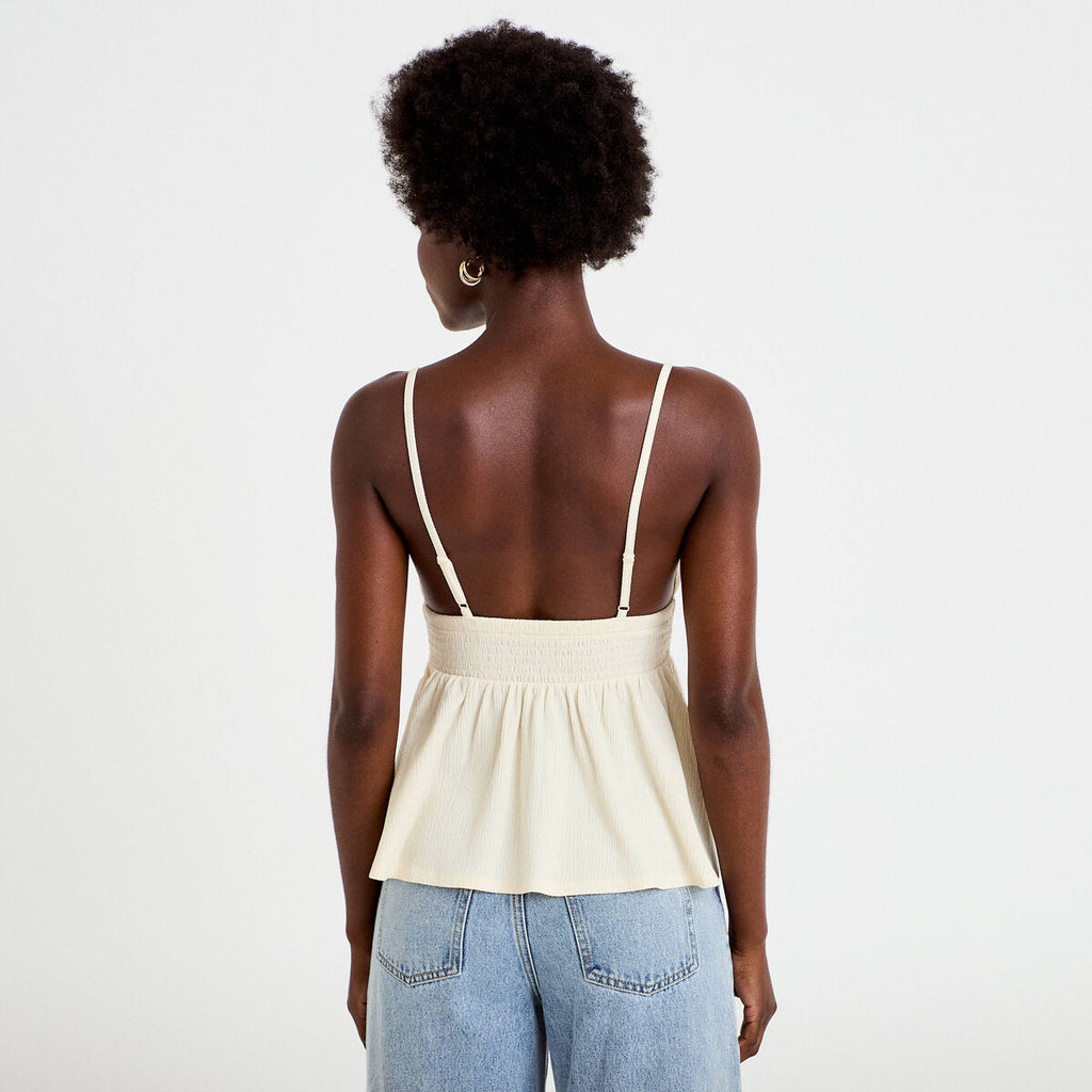 Débardeur détail crochet ecru femme