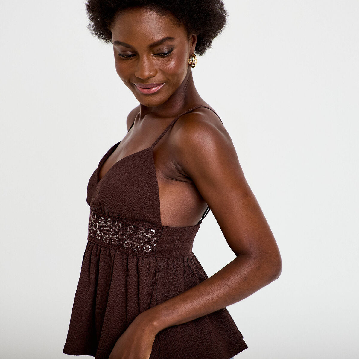 Débardeur détail crochet marron foncé femme