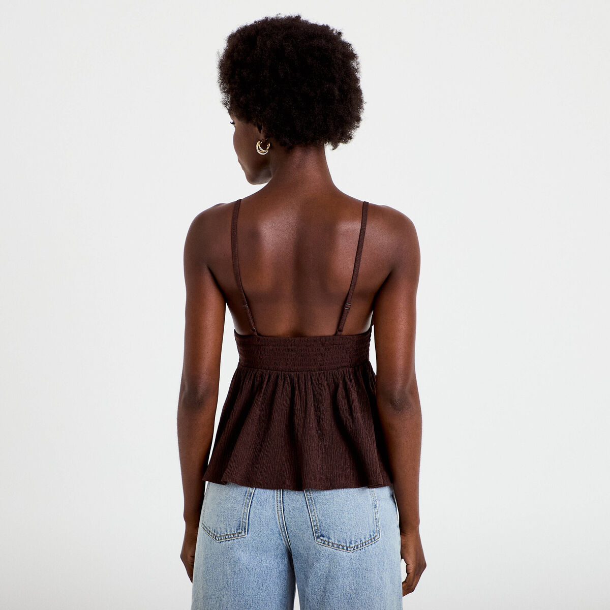 Débardeur détail crochet marron foncé femme
