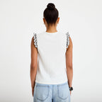 Blouse décolleté sans manches brodée noir femme