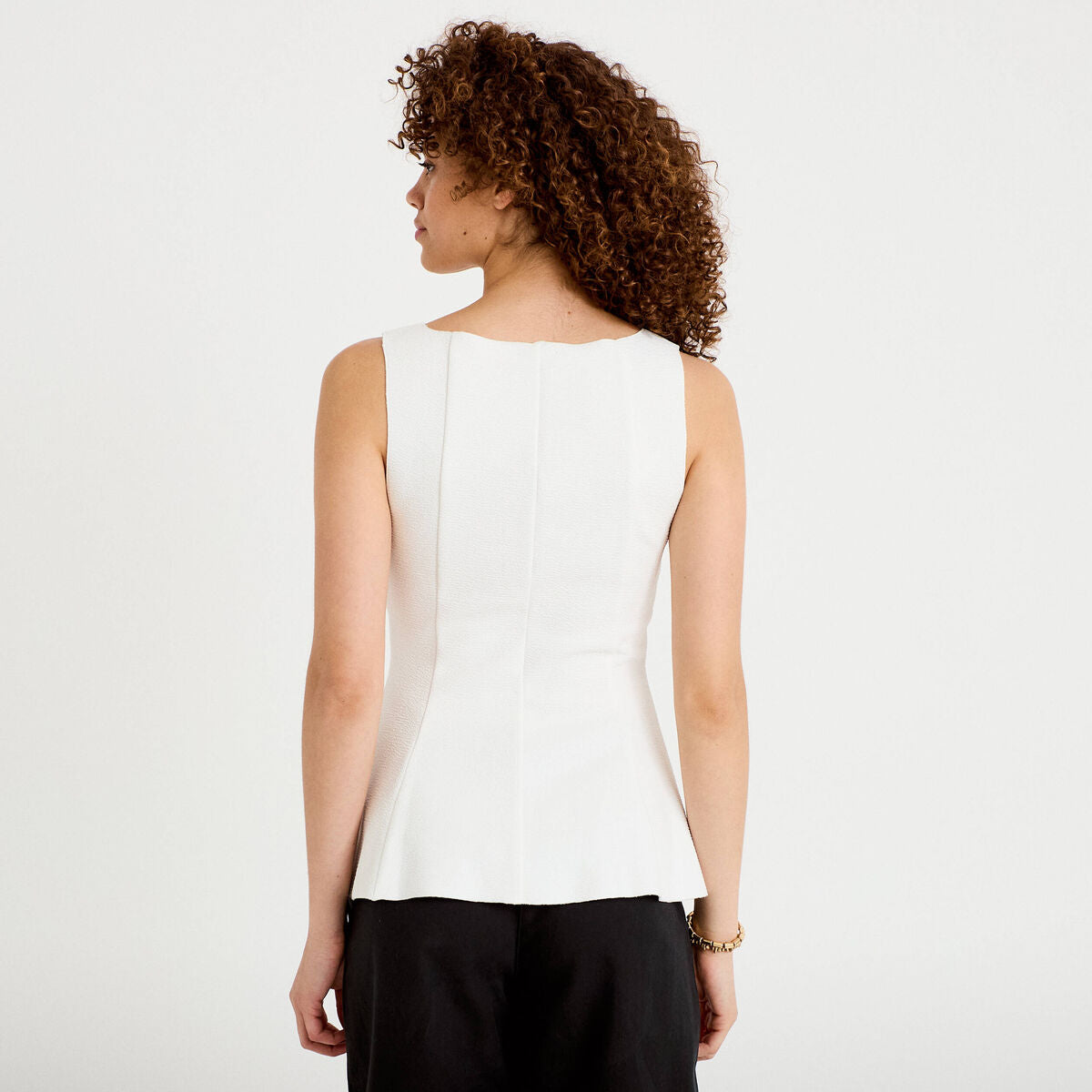Débardeur péplum cintré col coeur ecru femme