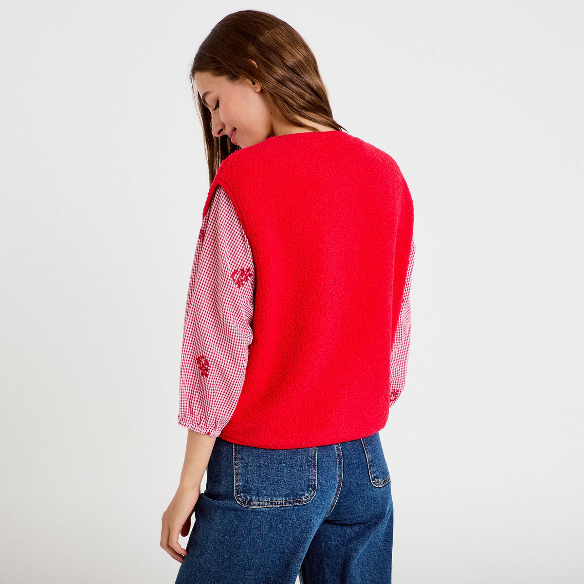 Gilet sans manches effet polaire rouge femme