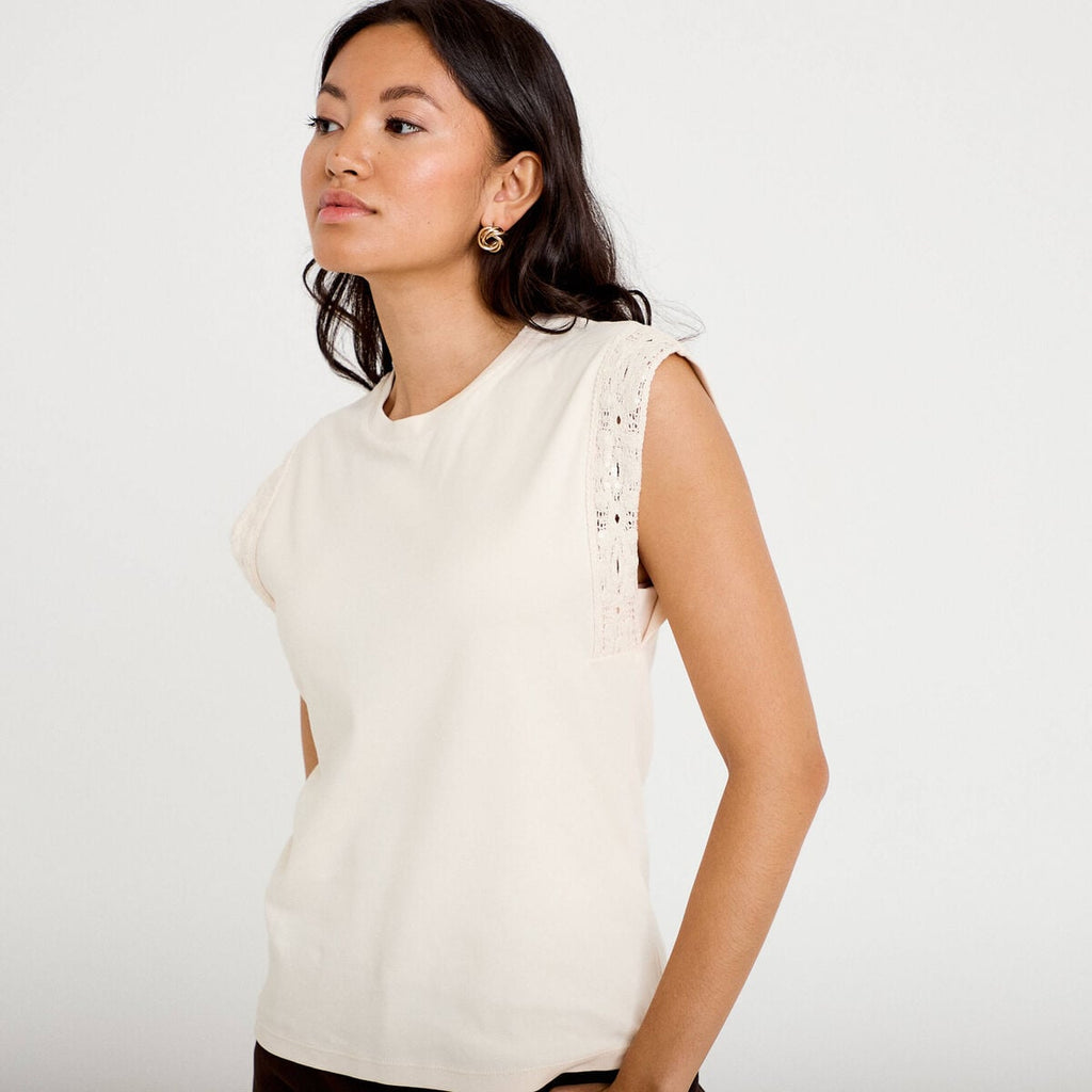 Débardeur col rond ecru femme