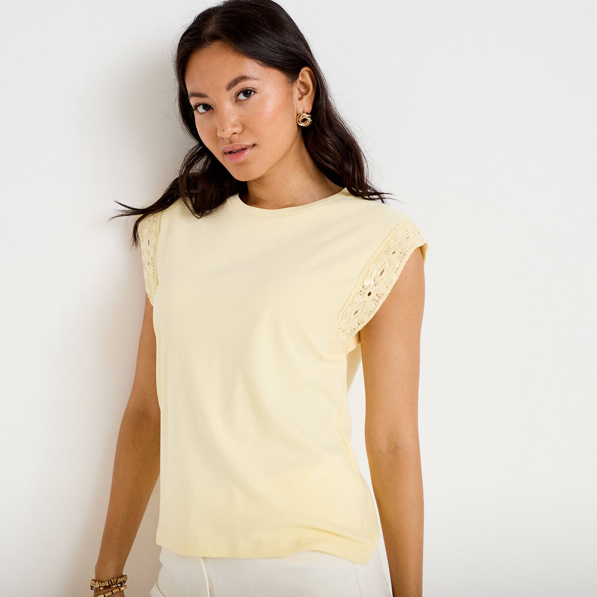 Débardeur col rond jaune pastel femme
