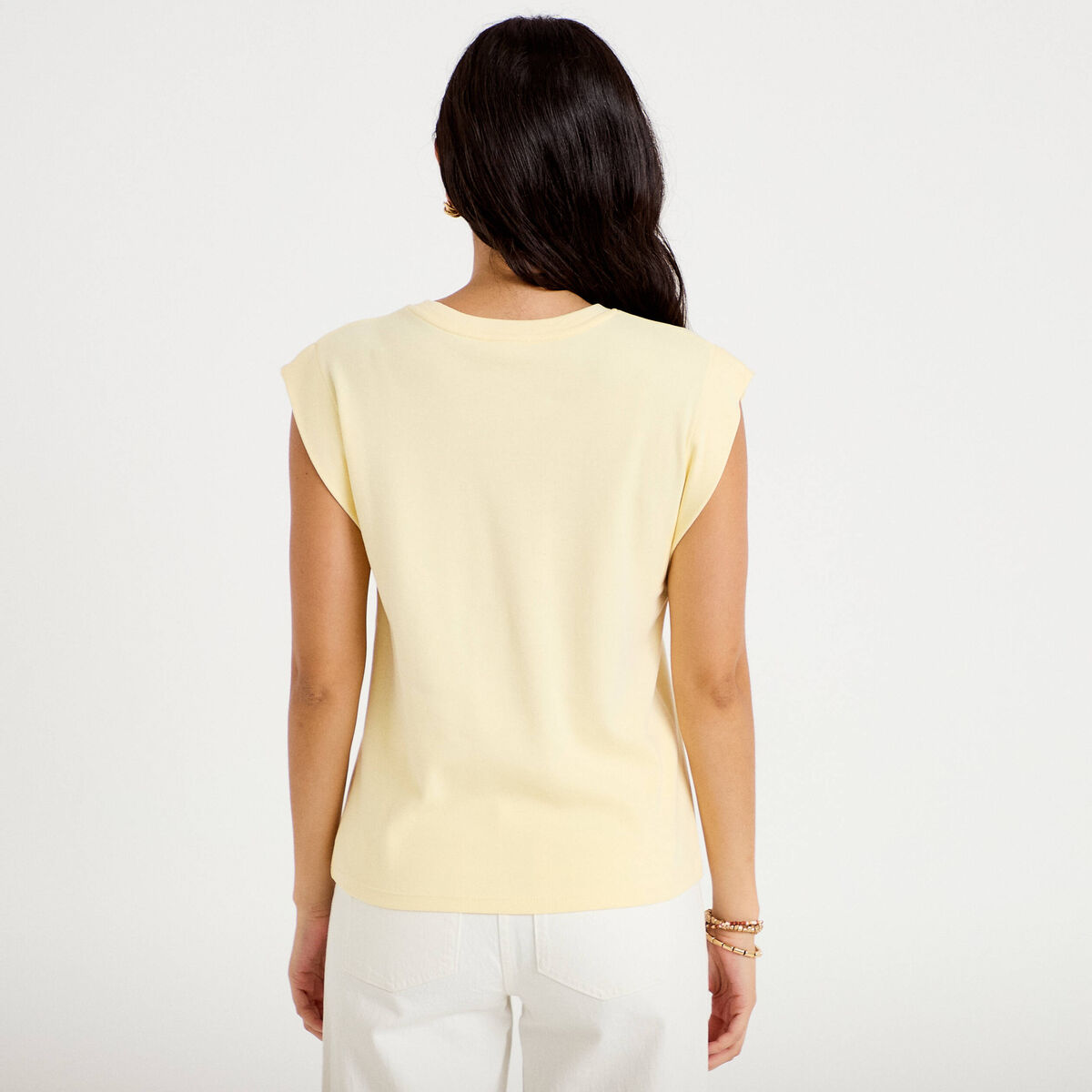 Débardeur col rond jaune pastel femme
