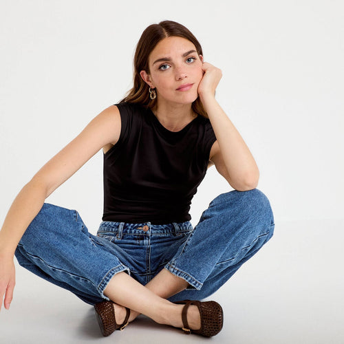 Body ajusté décolleté sans manches noir femme