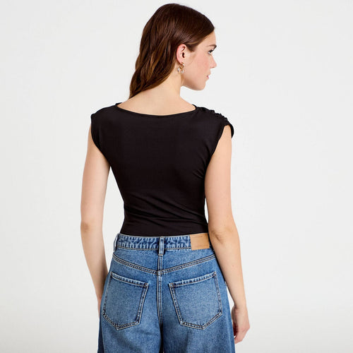 Body ajusté décolleté sans manches noir femme