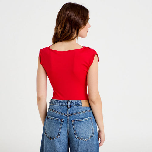Body ajusté décolleté sans manches rouge femme