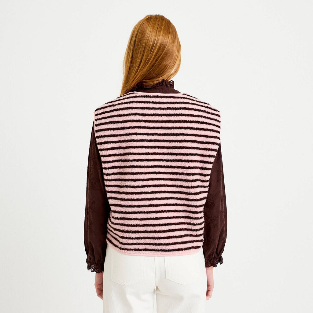 Gilet sans manches effet bouclette rose clair femme