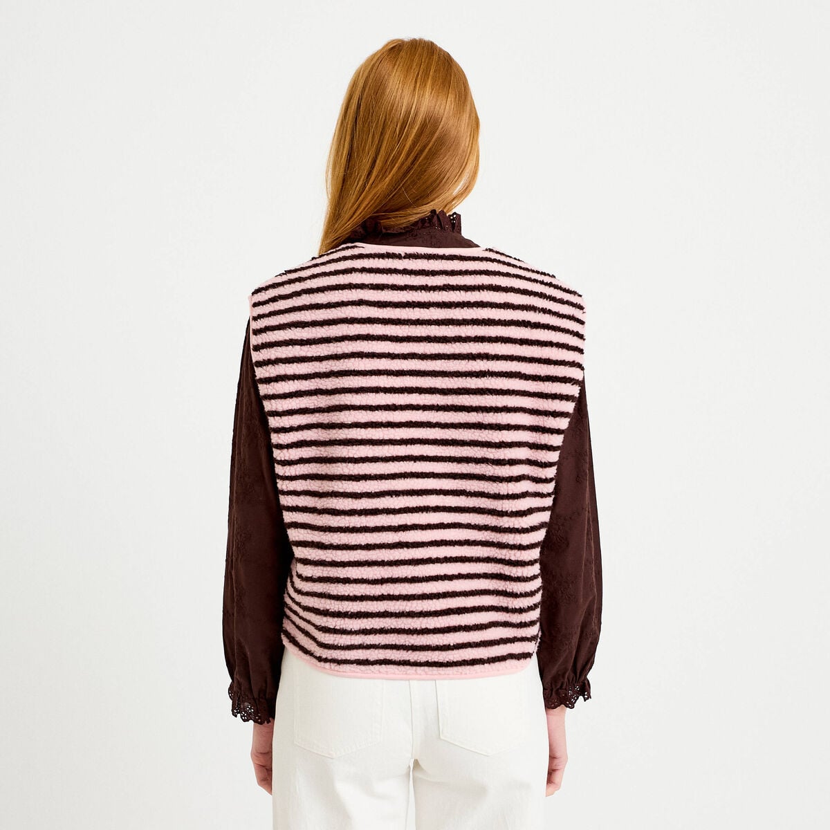 Gilet sans manches effet bouclette rose clair femme