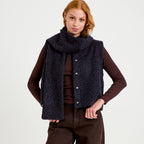 Veste droite sans manches col américain bleu marine femme