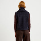 Veste droite sans manches col américain bleu marine femme