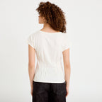 T-shirt cintré col rond manches courtes ecru femme