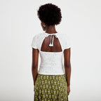 T-shirt ajusté à relief manches courtes ecru femme