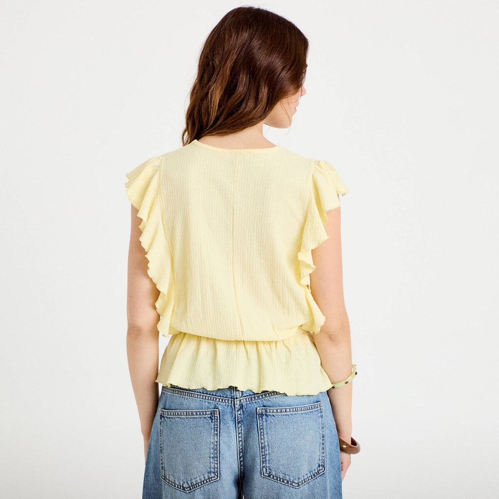 Blouse à volants jaune pastel femme
