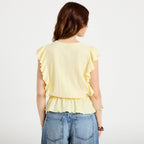 Blouse à volants jaune pastel femme