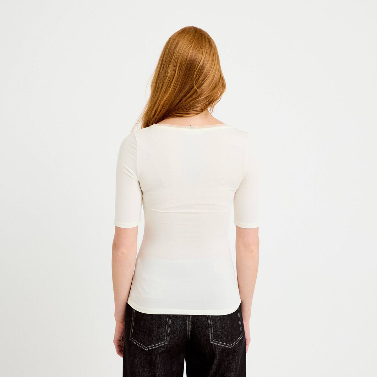 T-shirt ajusté manches courtes ecru femme