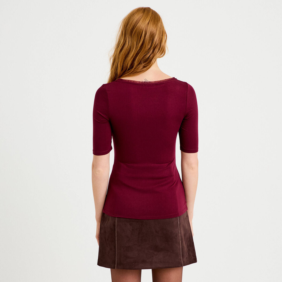 T-shirt ajusté manches courtes bordeaux femme