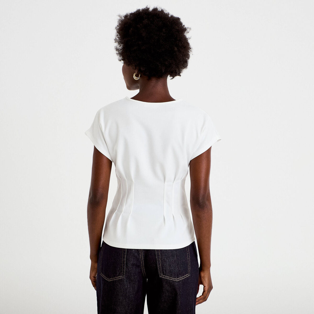 Top ajusté col rond manches courtes ecru femme
