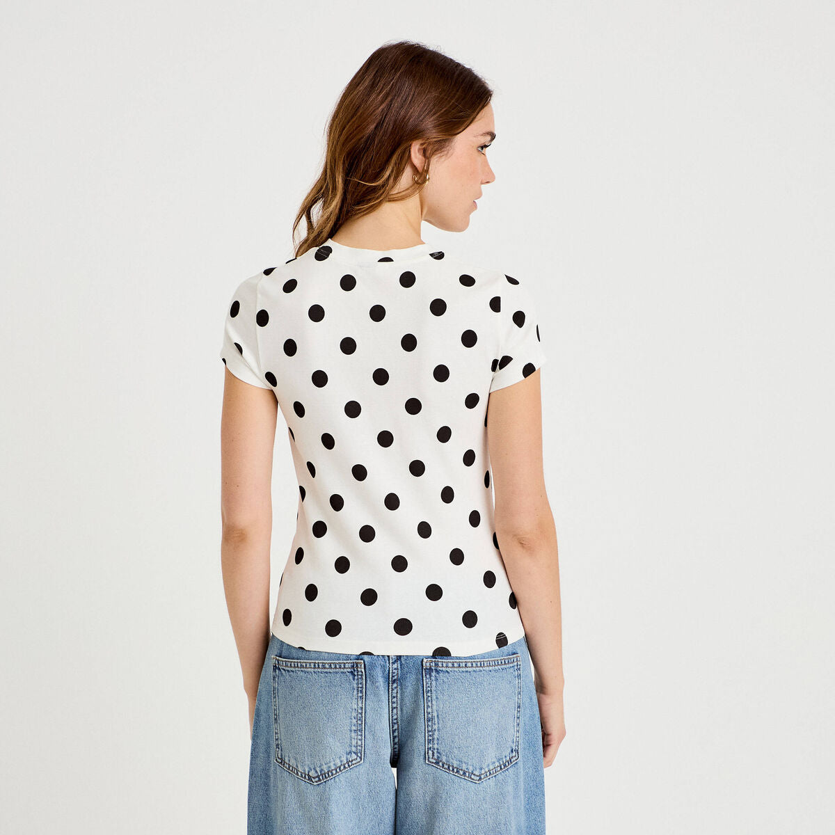 Top ajusté col rond manches courtes blanc femme