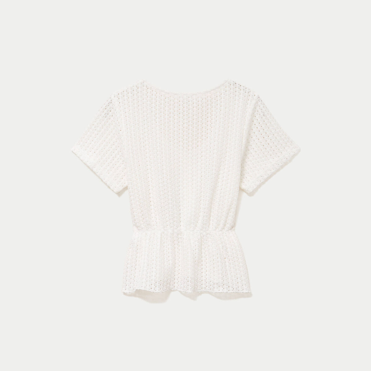 Top crochet manches courtes ecru femme