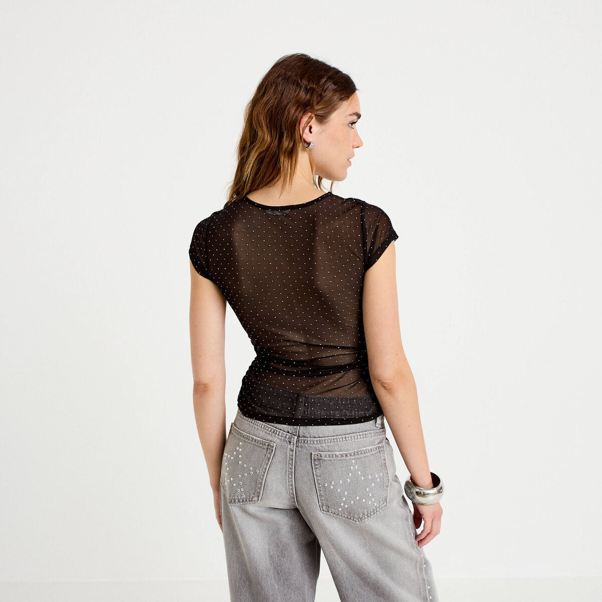 Top ajusté col rond manches courtes noir femme