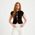 Top cintré manches courtes noir femme