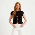 Top cintré manches courtes noir femme