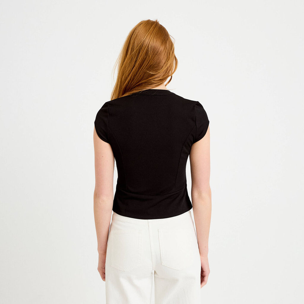 Top cintré manches courtes noir femme