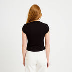 Top cintré manches courtes noir femme