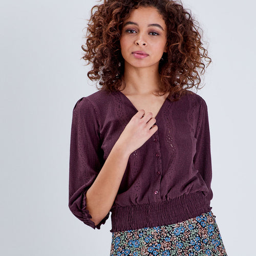 Blouse Sophie - manches 3/4 marron femme