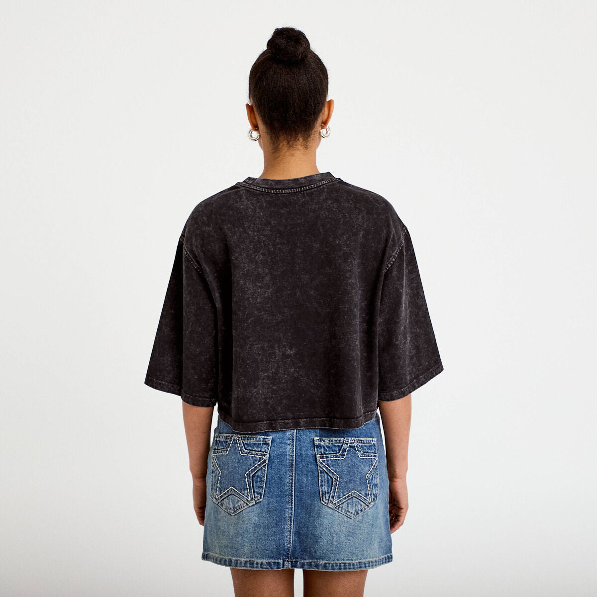 T-shirt oversize court manches longues noir femme