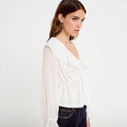 Blouse col claudine bas resserré ecru femme