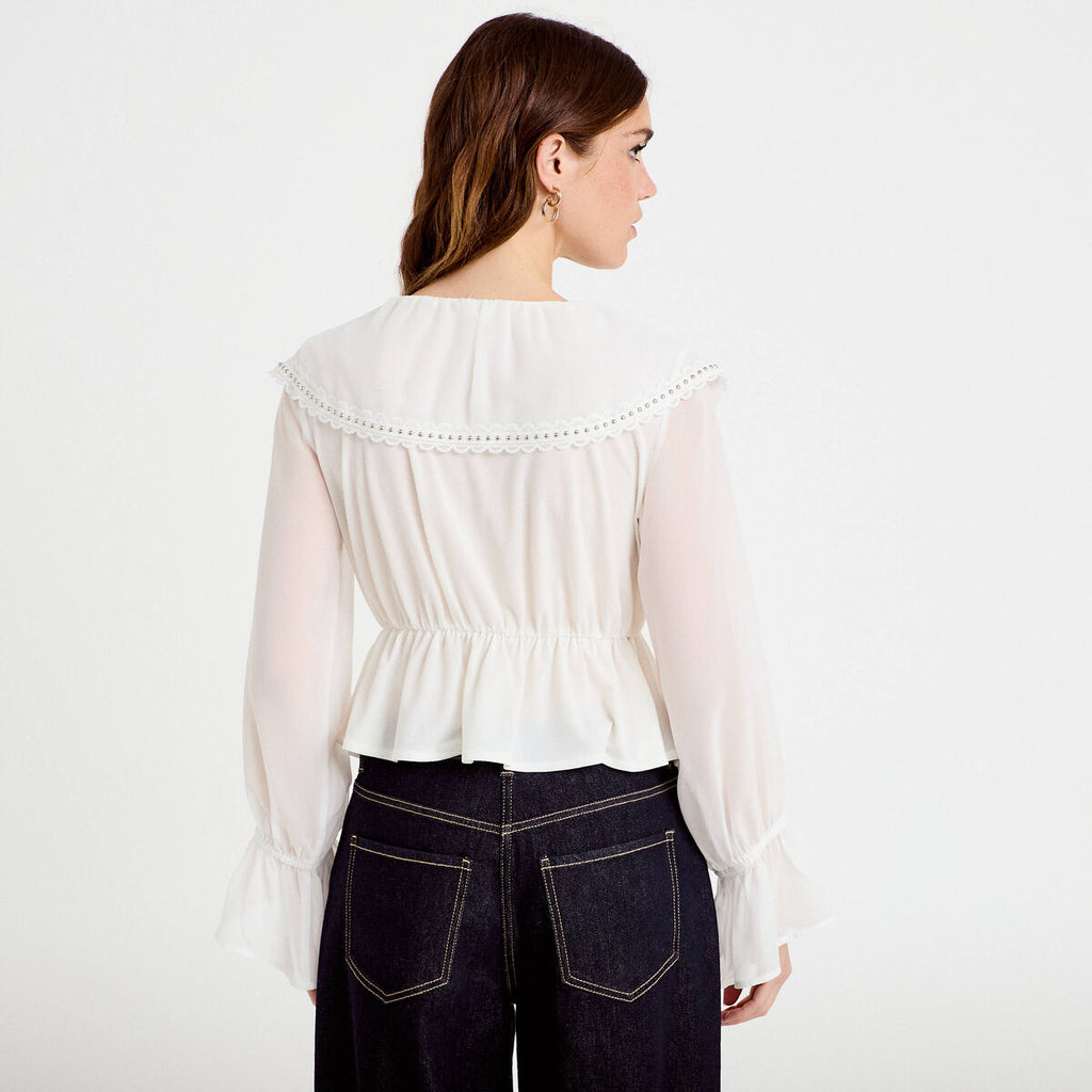 Blouse col claudine bas resserré ecru femme