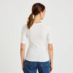 T-shirt ajusté col rond manches courtes ecru femme
