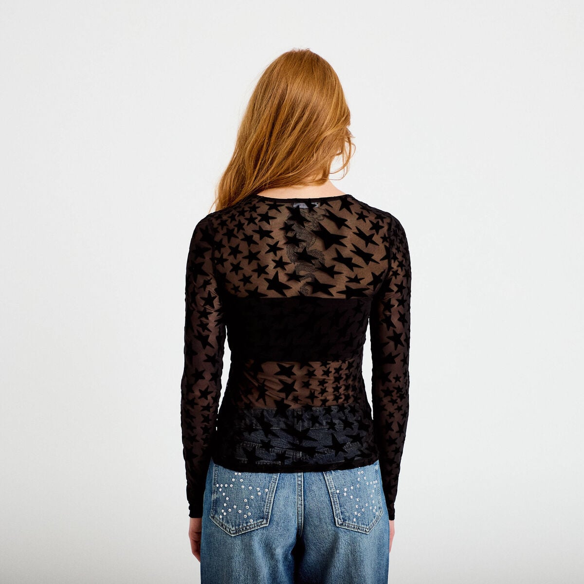 T-shirt ajusté manches longues noir femme