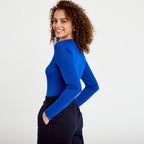 T-shirt ajusté col rond manches longues bleu electrique femme