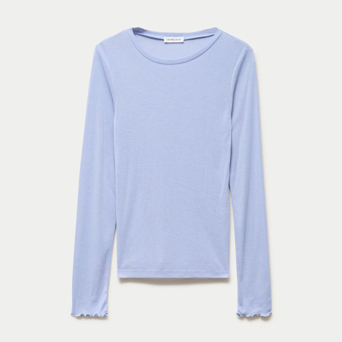 T-shirt ajusté col rond manches longues bleu clair femme