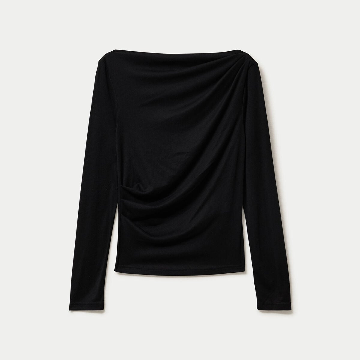 T-shirt col bénitier manches longues noir femme