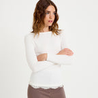Doudou ajusté col bateau manches longues ecru femme