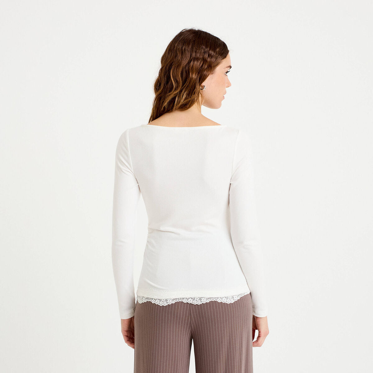 Doudou ajusté col bateau manches longues ecru femme