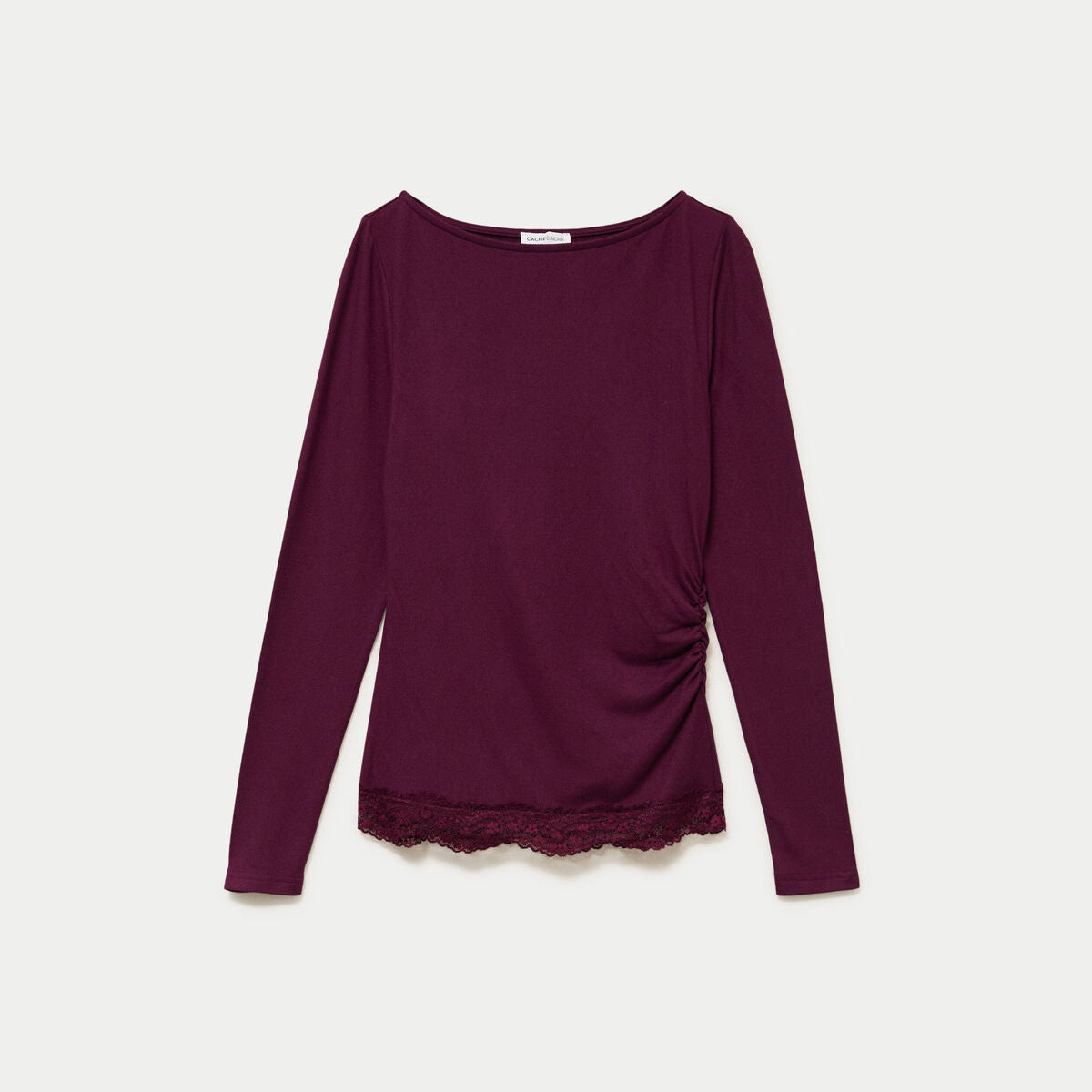 Doudou ajusté col bateau manches longues prune femme