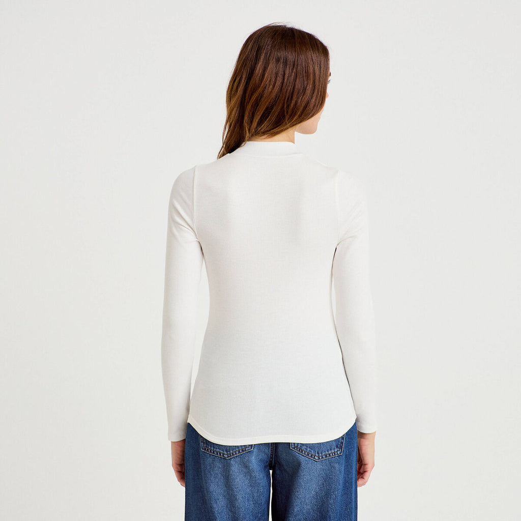 T-shirt ajusté manches longues ecru femme