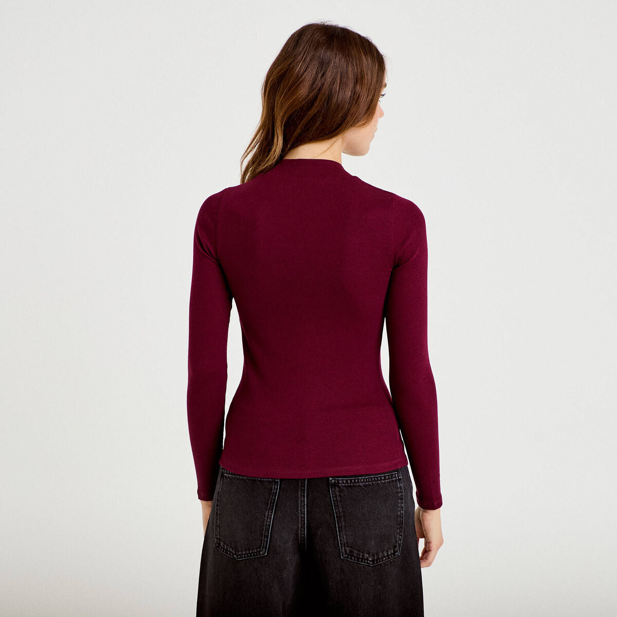 T-shirt ajusté manches longues bordeaux femme