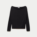T-shirt col bateau manches longues noir femme
