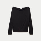 T-shirt col bateau manches longues noir femme