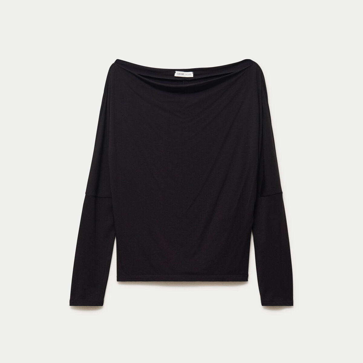 T-shirt col bateau manches longues noir femme