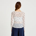 Top dentelle plissé col bateau blanc femme
