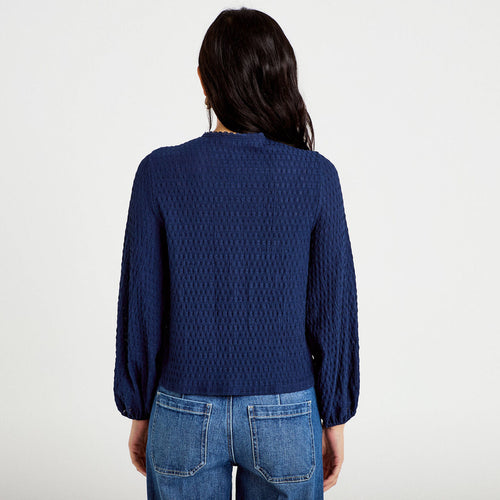 Blouse col rond manches longues bleu foncé femme