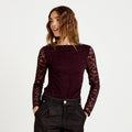 Body ajusté dentelle col bateau violet foncé femme